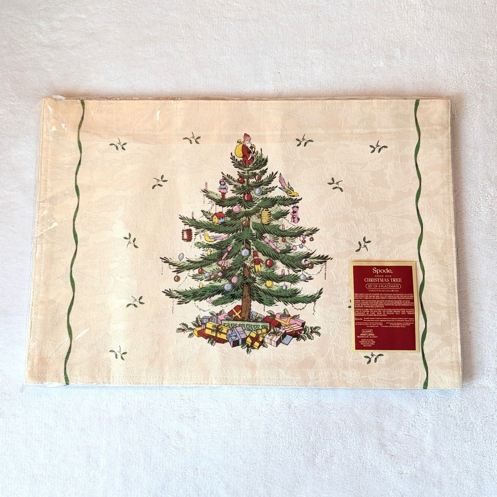Spode 90s Christmas Tree Placemats Set of 4 Holiday Table Linens 13x19 NEW
